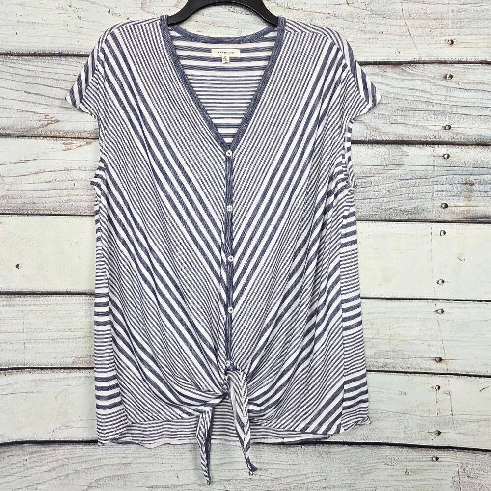 Max Studio Stripe Tie Front Top 1X